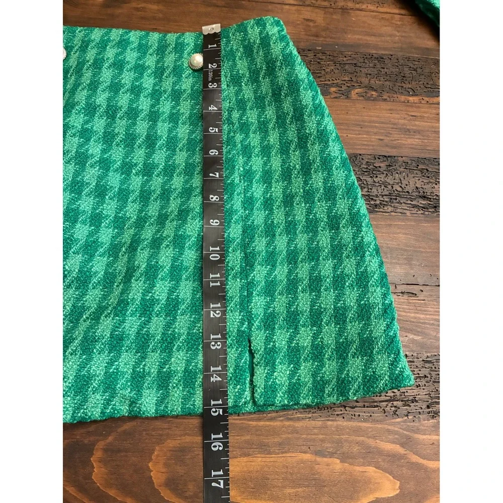 Ciay Bell Cropped Tweed Blazer Mini Skirt 2 Piece Set Women's Medium Houndstooth